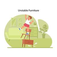 Unstable furniture danger. Flat vector illustration