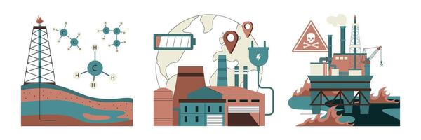 fósil combustible colocar. fósil recursos extracción y sus impacto en clima cambiar. vector