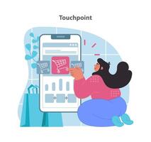 Touchpoint concept. Optimizing customer interaction with digital shopping platforms. vector