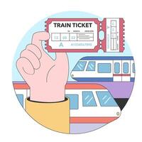 Train trip. Characters traveling by train. Passengers with luggage vector