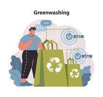 lavado de verde concepto. crítico evaluación de Respetuoso del medio ambiente reclamos. vector
