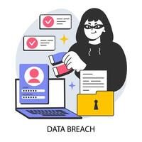 Data breach or leak. Confidential information database breakout. Cybersecurity vector