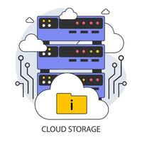 Cloud storage. Virtual data servers and secure cloud technology. vector
