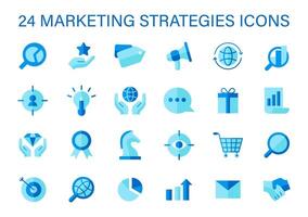 Marketing Strategies Icons Set. A collection of line icons representing key marketing strategies including SEO. vector