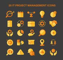 IT Project Management set. Comprehensive icons for teamwork, strategy, and planning. vector