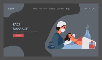 Skincare routine web banner or landing page dark or night mode. vector