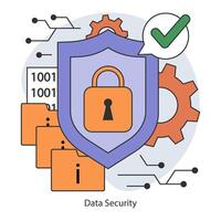 Data security. Shielded servers and encrypted files and verified access. vector