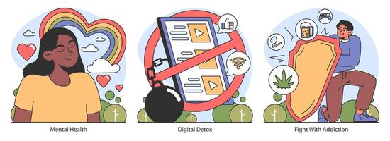 Dopamine fasting concept. Flat vector illustration.