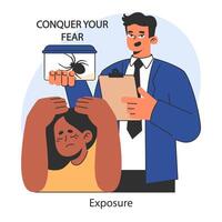 Overcoming fears. Demonstrating the technique of exposure therapy vector