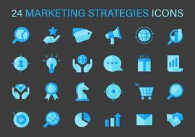 Marketing Strategies Icons Set. A collection of line icons representing key marketing strategies including SEO. vector