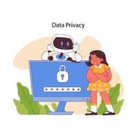 ai en educación enfatiza datos privacidad. plano vector ilustración