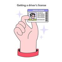 Getting a driver license. Hand holding driver license ID card. Teenager vector