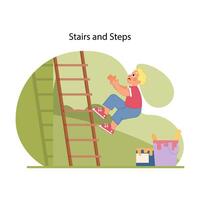 Stairs and steps danger. Flat vector illustration