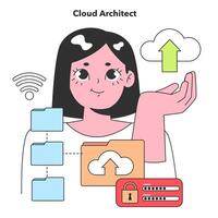 un nube arquitecto eleva datos dentro el estratosfera, elaboración seguro y escalable nube soluciones ese poder moderno empresas vector