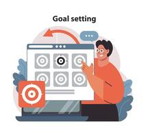 Strategically planning Goal Setting on a digital dashboard. Flat vector illustration