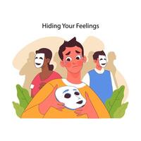 Hiding your feelings concept. Flat vector illustration