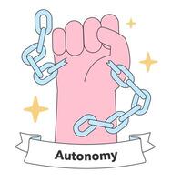 Symbol of autonomy with a clenched fist breaking chains vector