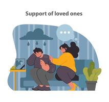 Support in sorrow. A comforting embrace amidst the grief. vector