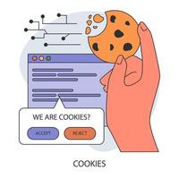 Cookie technology. Web browser session tracking. Access to user computer vector