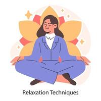 sereno mujer de negocios practicas relajación tecnicas sentado en un loto vector