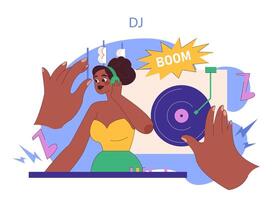 Dynamic DJ at Party concept. Capturing the energetic atmosphere of a live vector