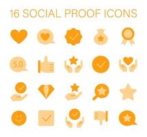 Social Proof concept icons set. Trust-building icons for credibility and reputation. vector
