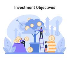 Investment objectives concept. Strategic financial planning for growth, navigating through market challenges, securing profits vector