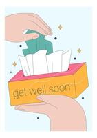 Get well soon card. Positive and motivational poster with greeting vector