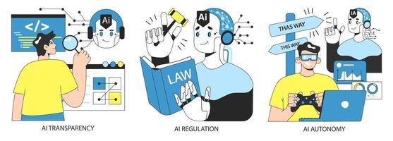 AI ethics set. Artificial intelligence alignment and regulation. Accountability, vector