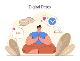 Digital detox. Character practicing mindfulness, reducing screen time vector