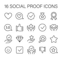 Social Proof concept icons set. Trust-building icons for credibility and reputation. vector