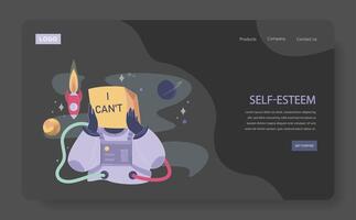 Loneliness. Unhappy person, astronaut left alone in space. Character vector