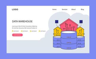 Data warehouse. Centralized data storage systems with advanced connectivity. vector