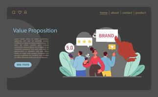 Value Proposition concept. Customers engage with a standout brand offering. vector