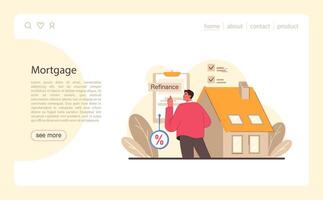 Refinance process web or landing. Loan rate reduction to lender vector