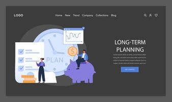 Long-term Planning dark or night mode web, landing. Highlights the importance vector