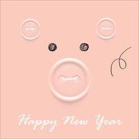 Happy new year handmade greeting vector card banner with sewing buttons, the year of pig in chinese calendar