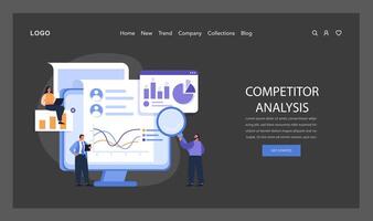 competidor análisis gráfico. equipo meticulosamente evalúa mercado tendencias y rival estrategias vector