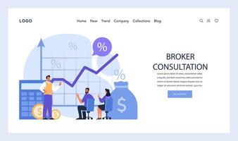 Financial Advisory web or landing. Engaging broker consultation vector