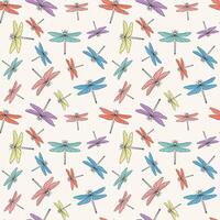 Vector seamless colorful pattern of different hand drawn doodle dragonflies