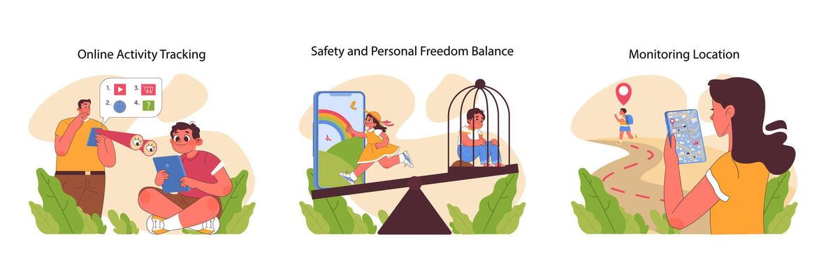 Parental control set. Flat vector illustration