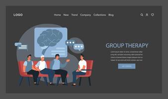 Psychotherapy web banner or landing page dark or night mode. vector