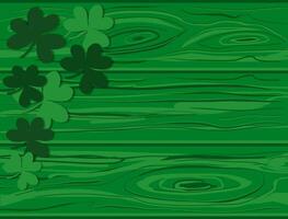 Hand drawn vector cartoon green wooden background with shamrock leaves. st patrick's day.