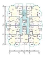 Multistory building floor plan  layout, detailed architectural technical drawing, vector blueprint