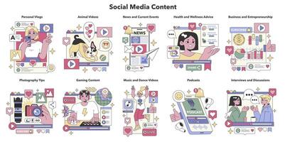 Social Media Content set. Flat vector illustration