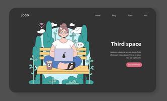 Third place night or dark mode web banner or landing page. Social vector