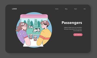 Train trip web banner or landing page night or dark mode. vector