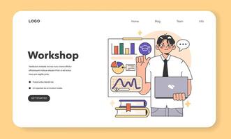 Training workshop web banner or landing page. Interactive vector