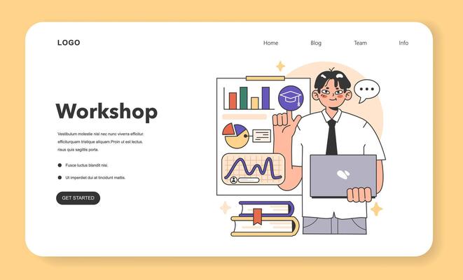 Training workshop web banner or landing page. Interactive