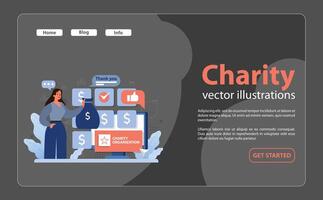 Online charity and charitable foundation night mode or dark mode web vector